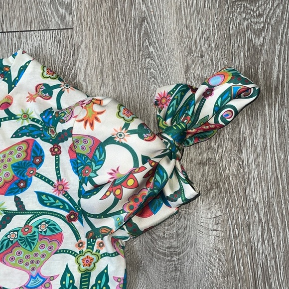 La DoubleJ tree of life mixed media blouse with bow tie sleeves size xs - Picture 3 of 9